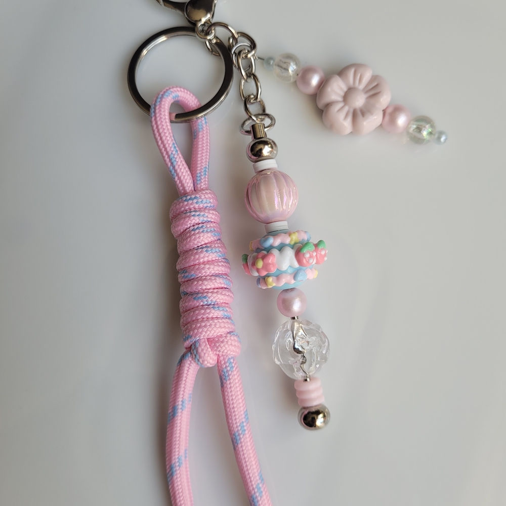 New Pastel Pink Beaded Keychain / Purse / Bag Charm